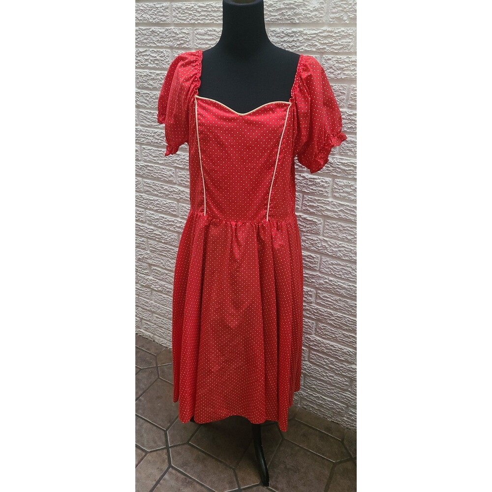 Vintage 1950s Red White Polka Dot Cotton  Dress 16/44/ 18bust